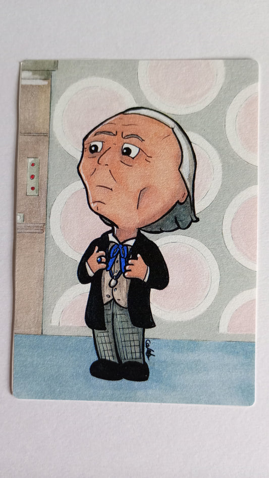 Large rectangular sticker with a picture of a Chibi Doctor Who drawing on a white paper background 