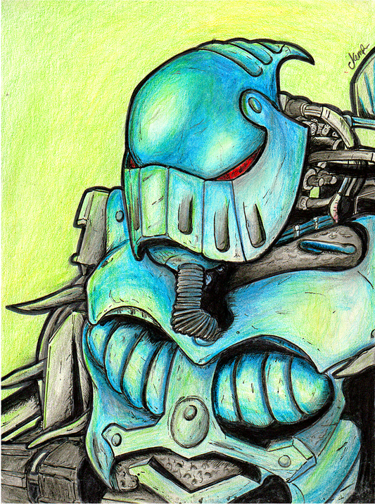 Pen and pencil illustration of Sir Killalot from Robot Wars